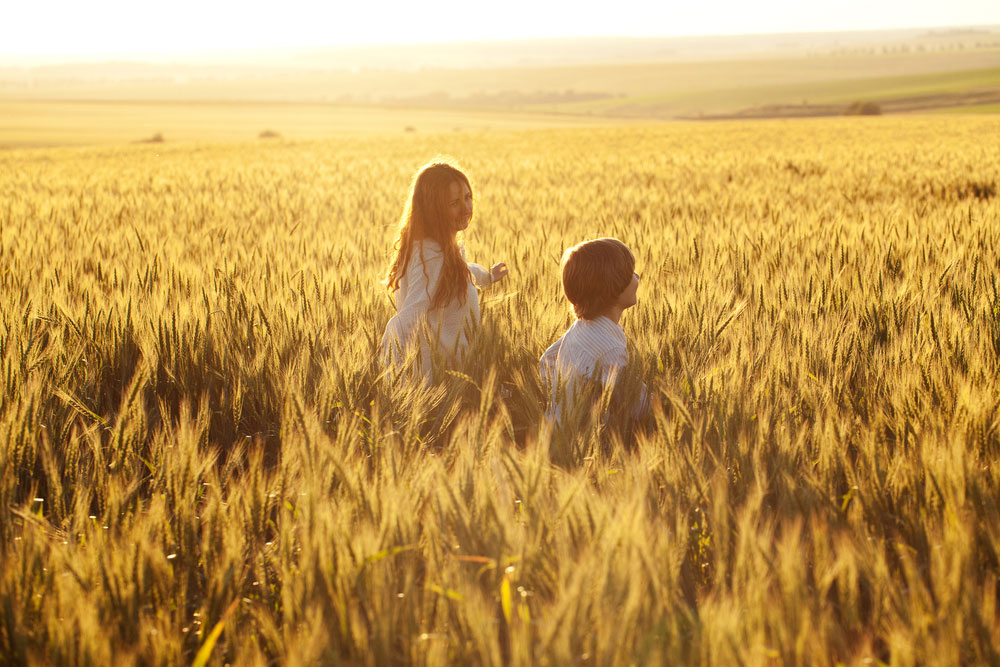 Mother and son on field